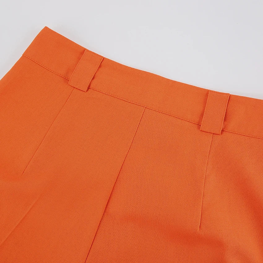 Elegant Orange High Waist Pants Pleated Wide Legs Cotton Linen