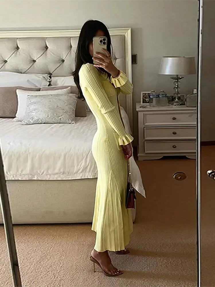 Yellow Knitted Long Dress