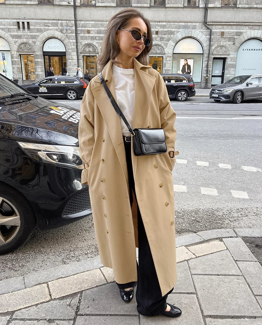 Double-Breasted Long Trench Coat