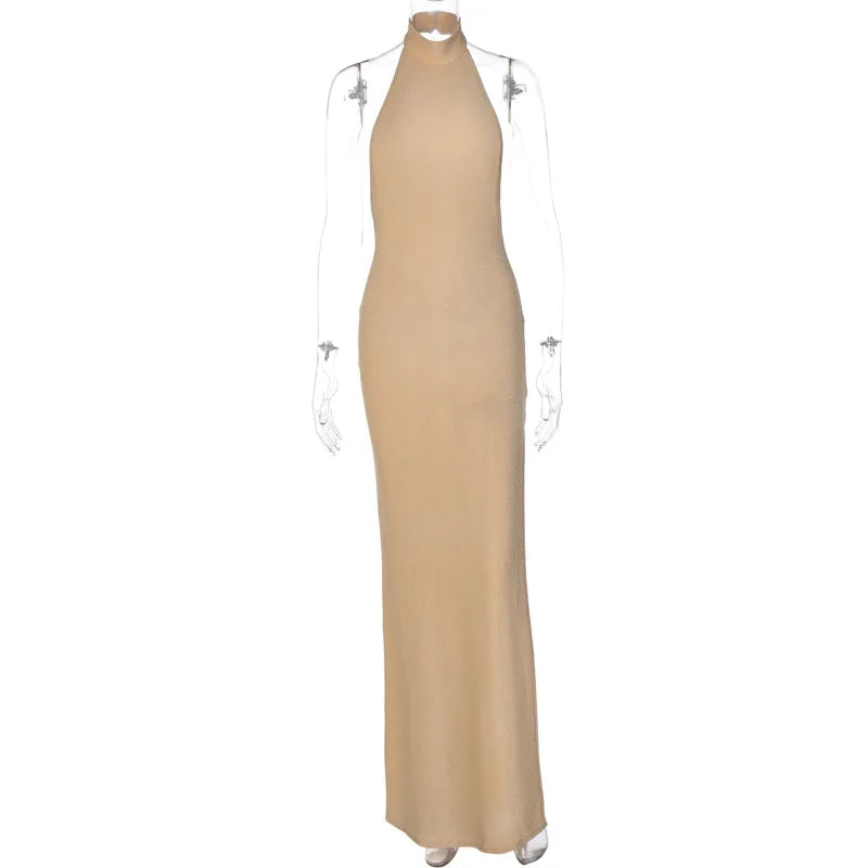 Halter Backless Thigh High Split Knit Maxi Dress