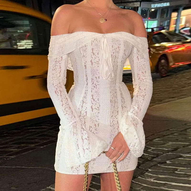 Off-Shoulder Mini Lace Dress