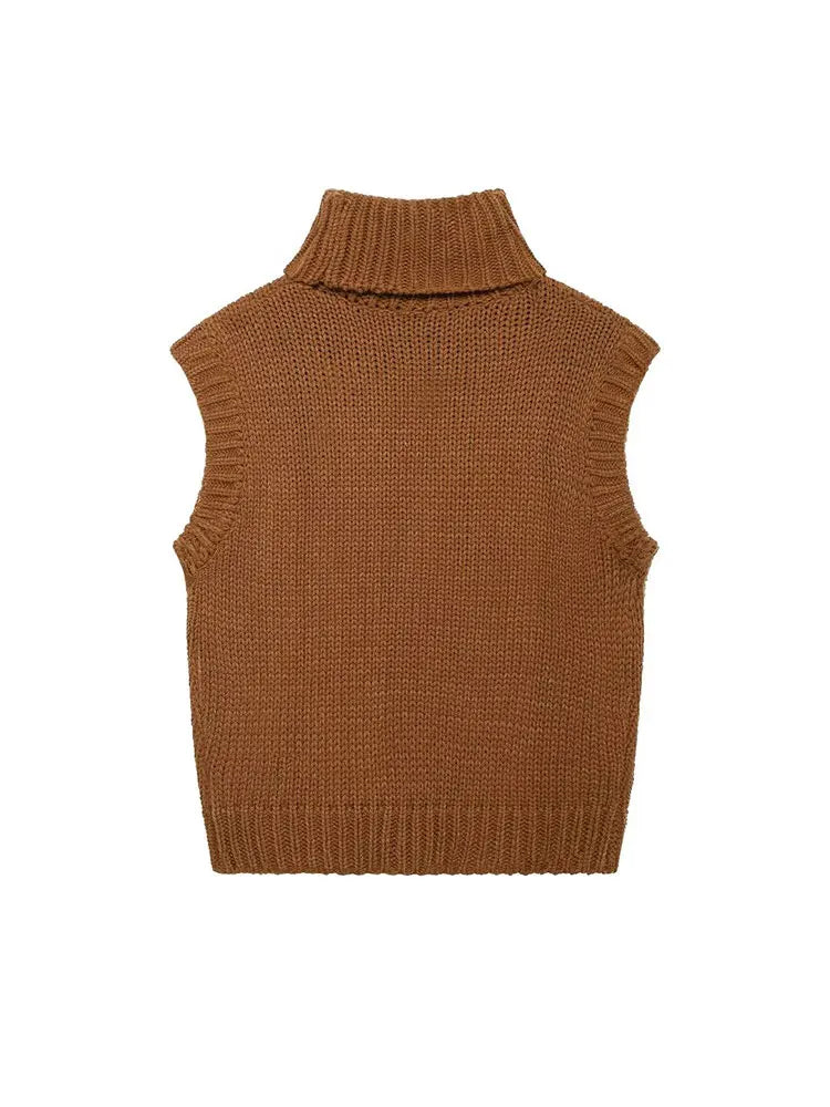 Turtleneck Knitted Vest Sleeveless Sweater