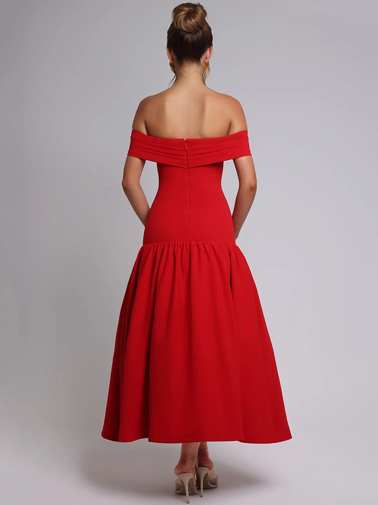 Off-shoulder Backless Sexy Midi Dress