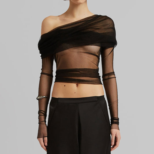 Assymetric Mesh Sheer Top