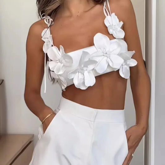 Flower Applique Spaghetti Strap Top