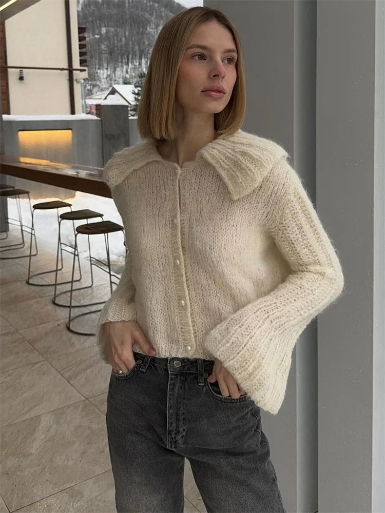 Sweater Cardigan Casual Long Sleeve Pleated