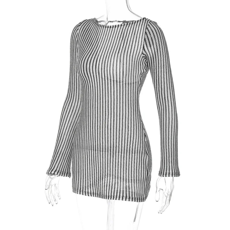 Striped Backless Vintage Style Knit Mini Dress