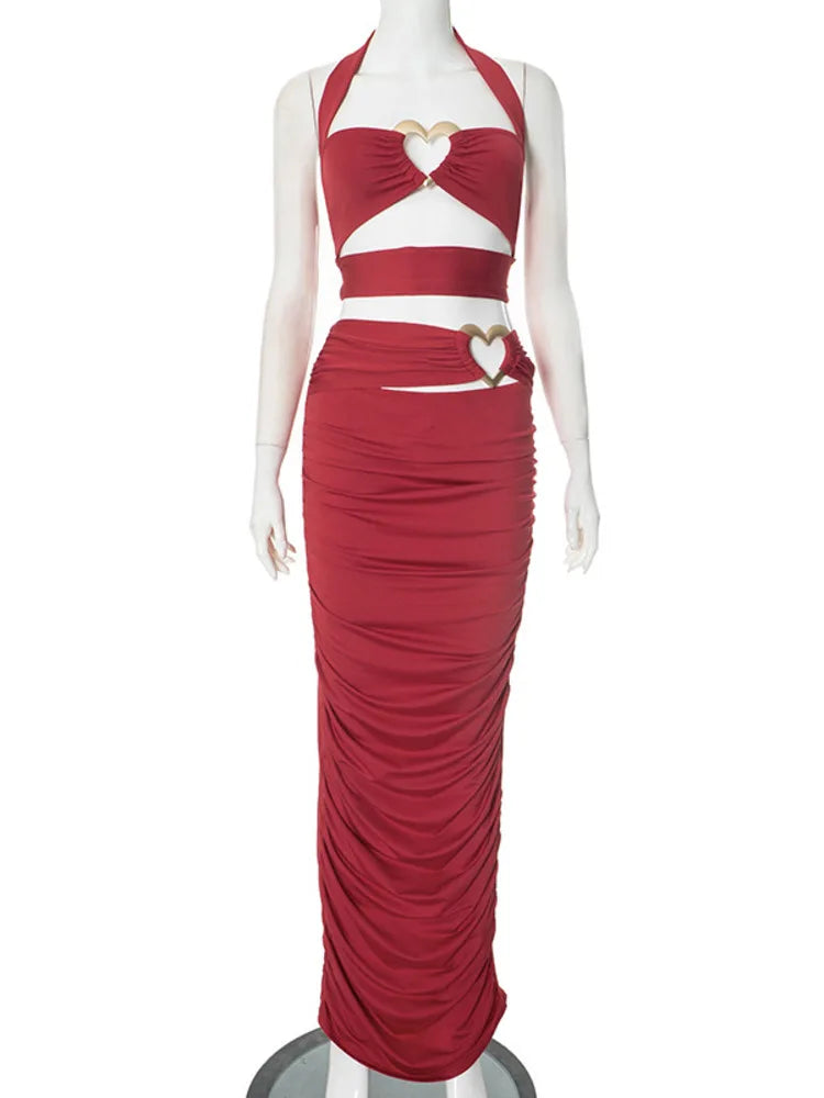 Heart Applique Ruched Two Piece Set