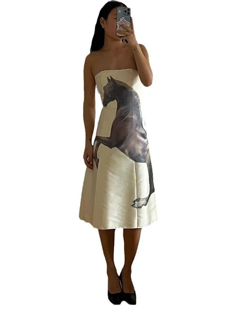 Horse Printed Midi Dress