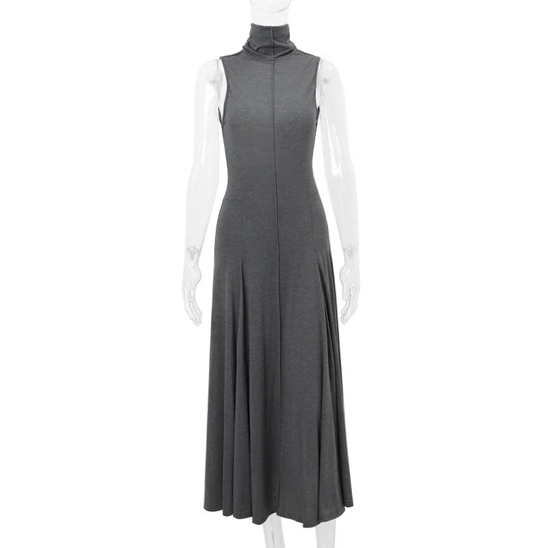 Turtleneck Sleeveless Bodycon Long Dress