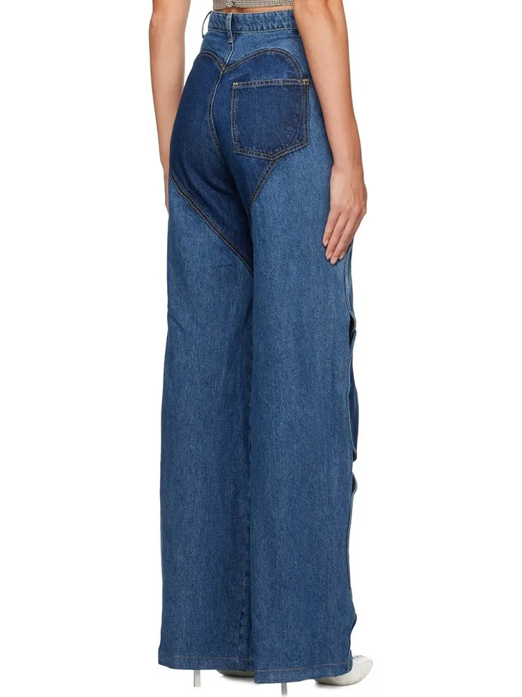 Wide Leg Cut Out Patchwork Jeans