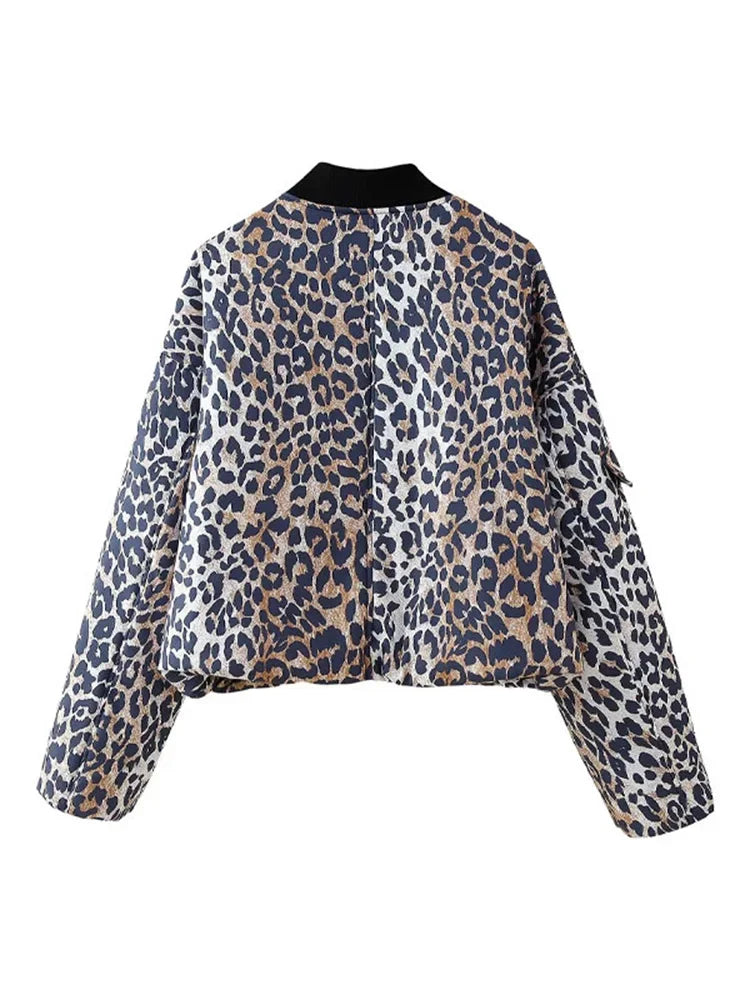 Leopard Printed Oversized Padded Short Jacket