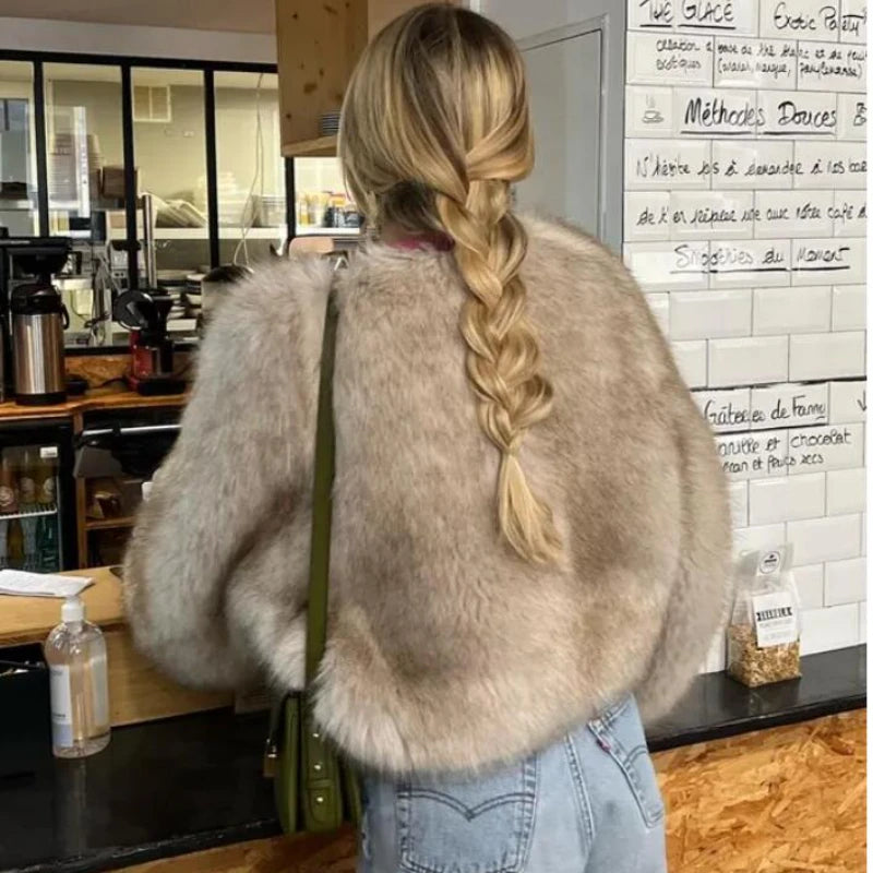 Cropped Faux Fur Jacket Coat