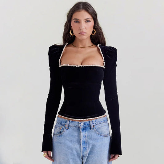 Square Neck Velvet Corset Top