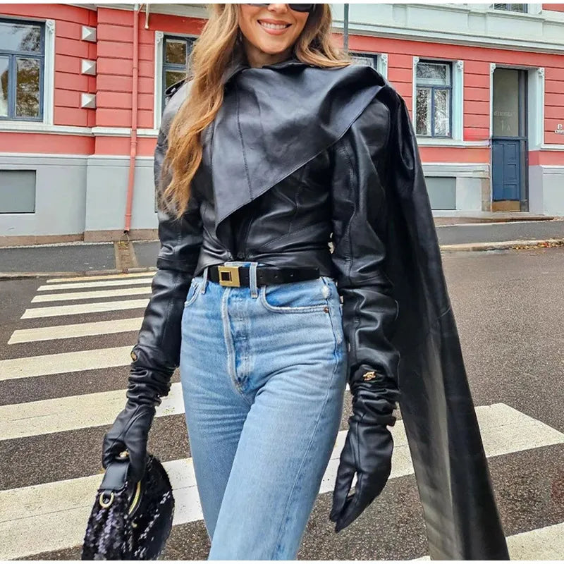 Cape Biker Leather Jacket