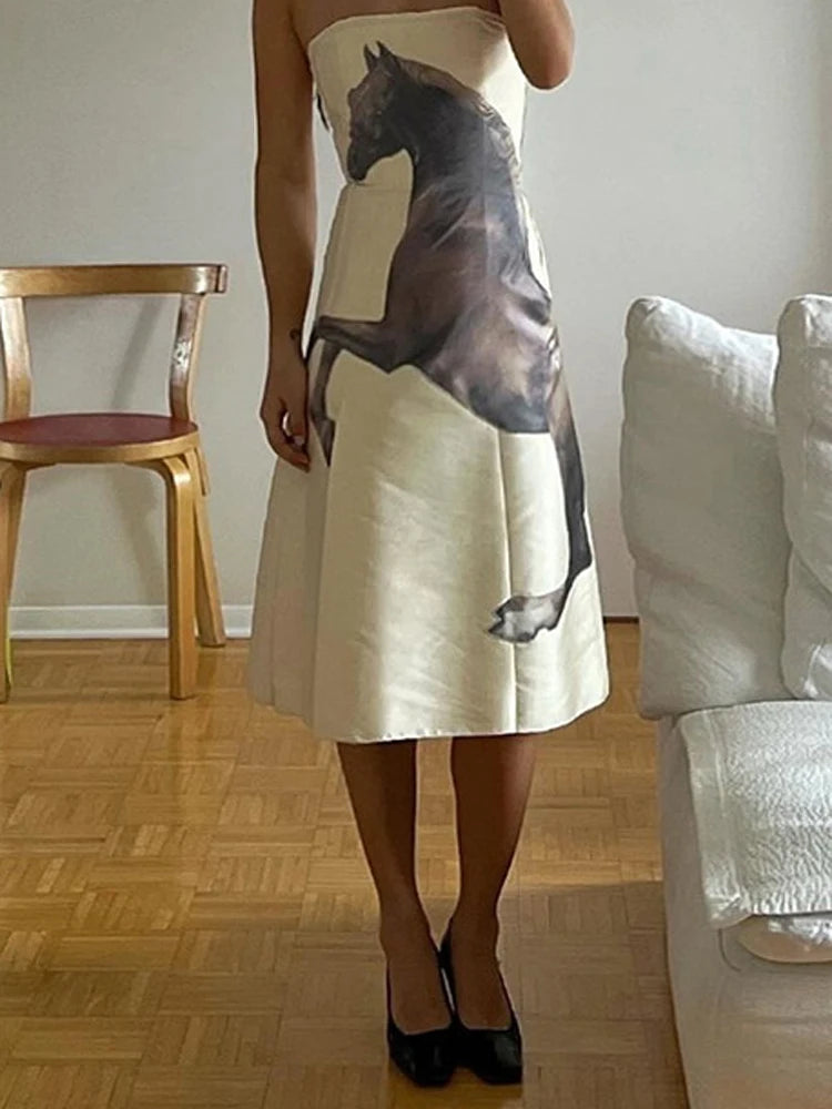 Horse Printed Midi Dress