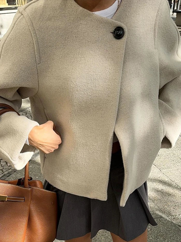 Wool Blend Cropped Coat Jacket