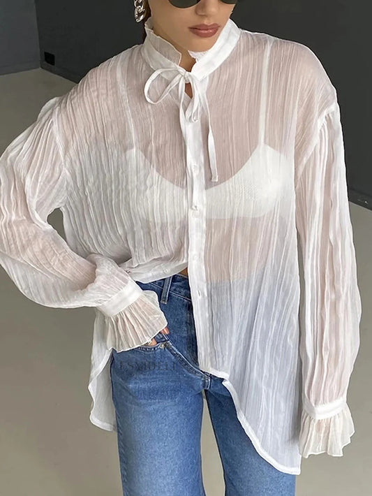 Crepe Oversized Transparent  Lace-Up Shirt