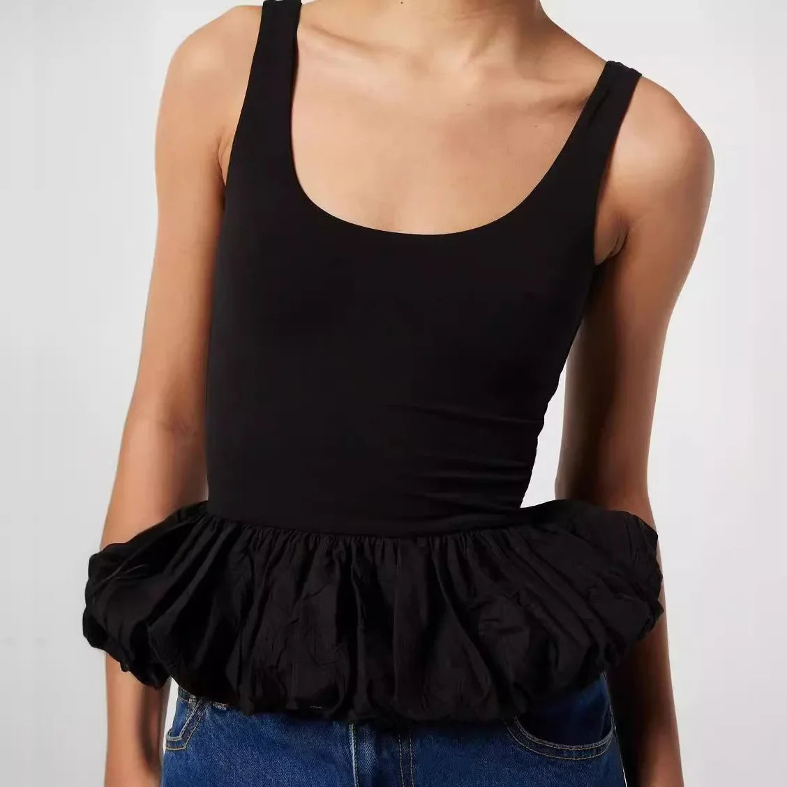 Drapped Frill Patchwork Tank Top