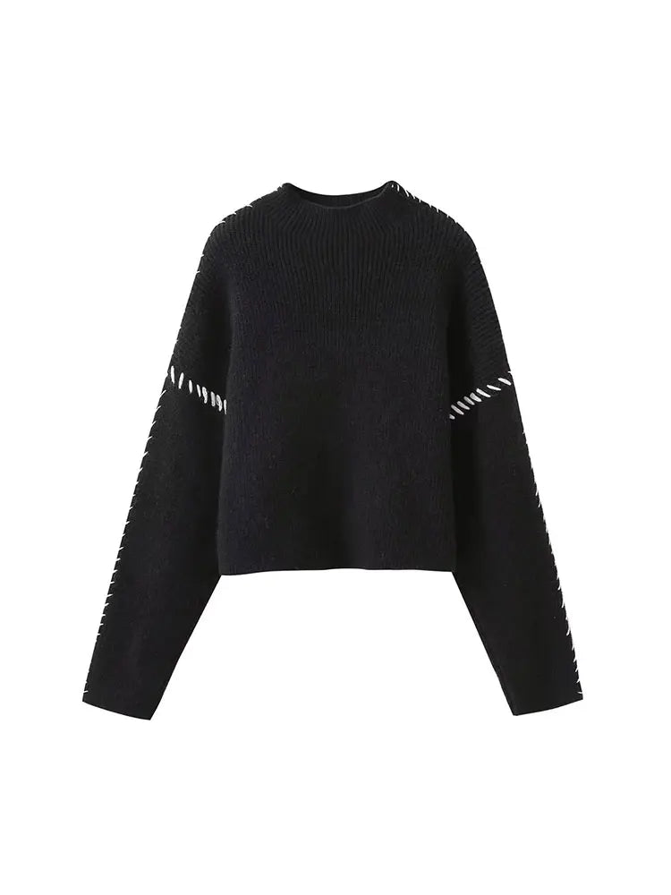 Oversize turtleneck Sweater With Contrast Stitch