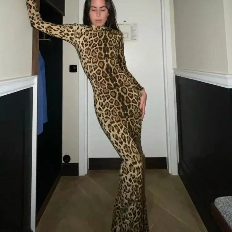 Leopard Long Sleeve Jersey Dress