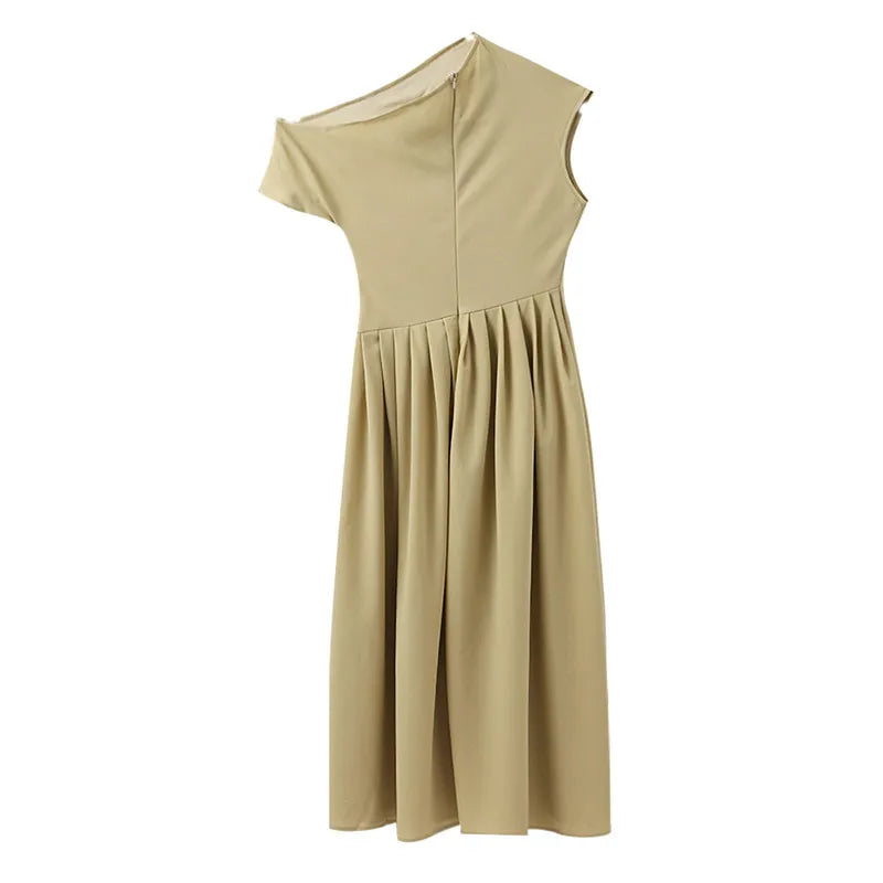 Assymetric Pleated Midi Dress