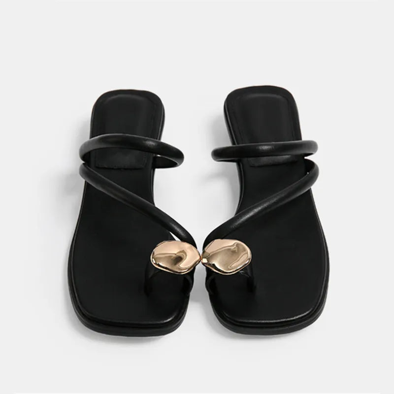 Chunky Low Heel Decorative Ring Sandals