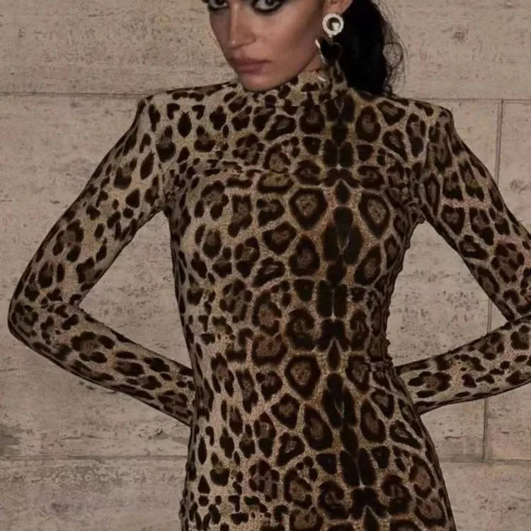 Leopard Long Sleeve Jersey Dress