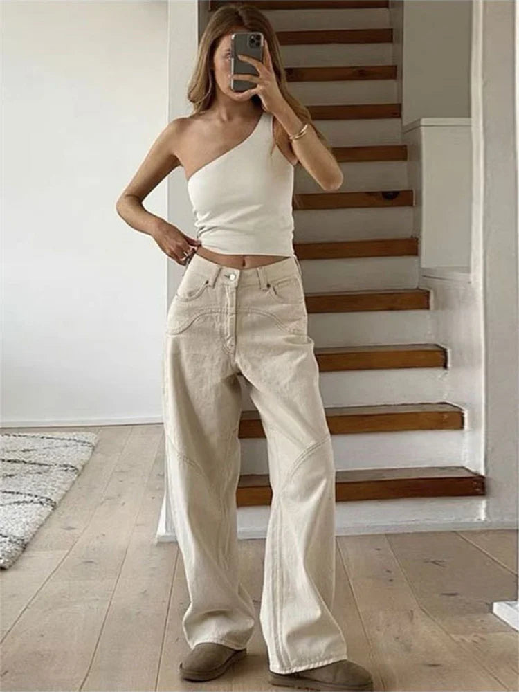 High Waist Pants Straight Leg Denim Trousers