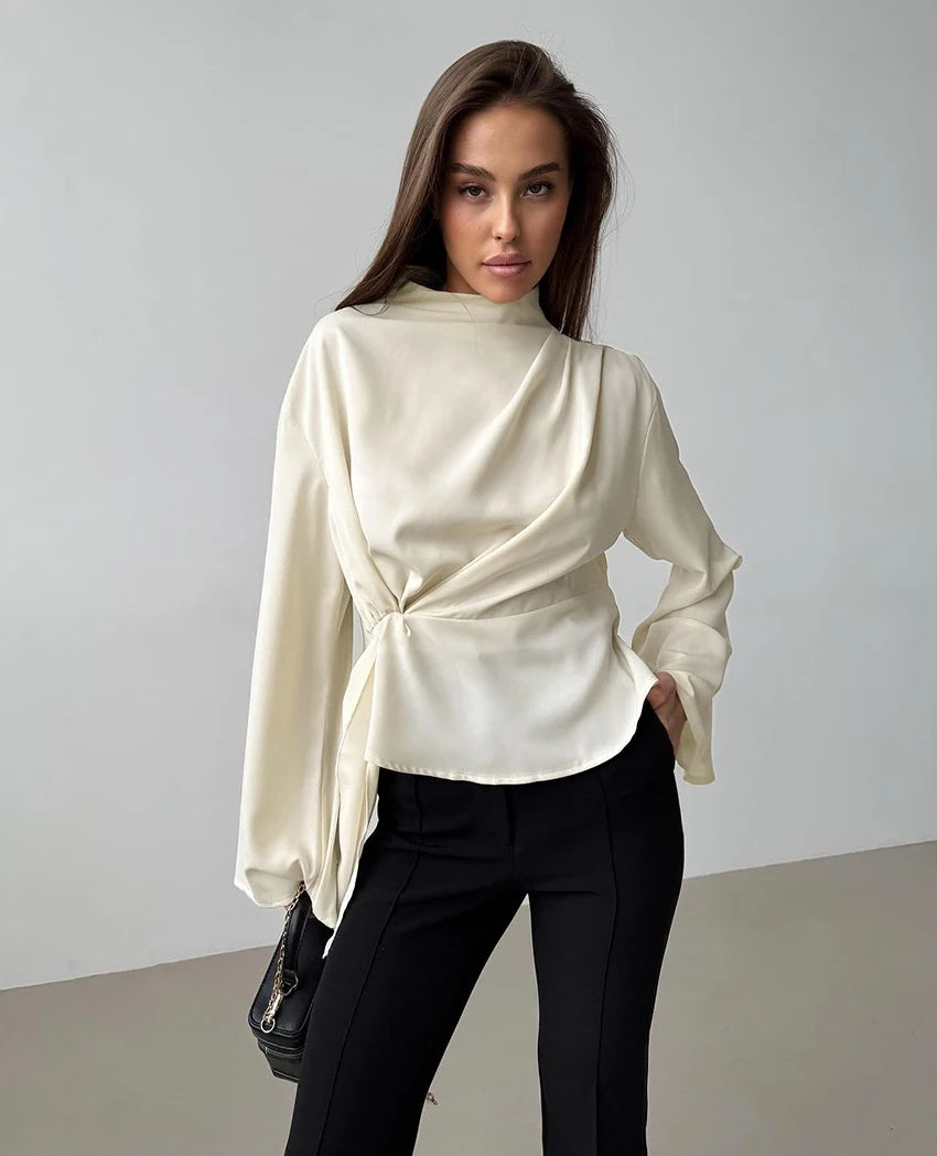 Chiffon Ruched Flare Sleeves Top