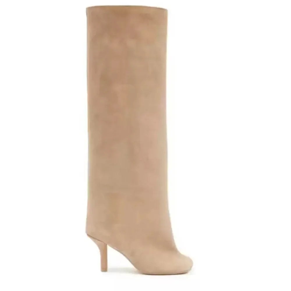 Heeled Knee High Boots Round Toe