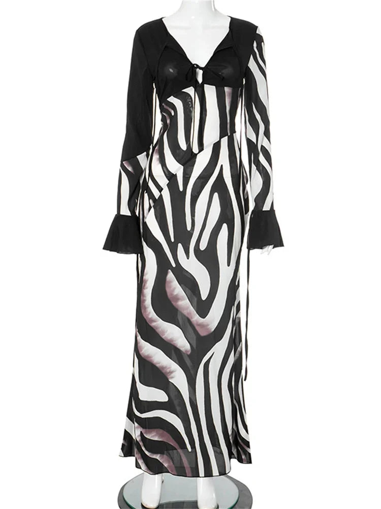 Zebra Stripes Long Maxi Dress