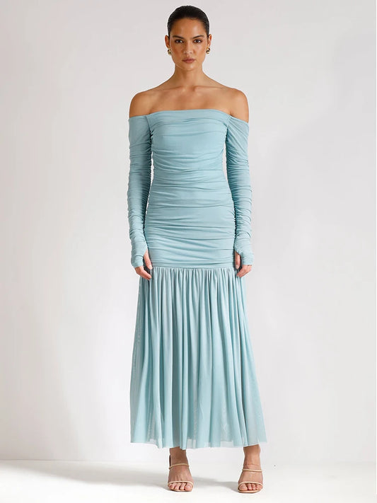 Off-shoulder Strapless Ruched Maxi Dress
