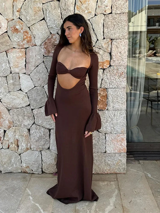 Cut Out Maxi Dress With Long Sleeve