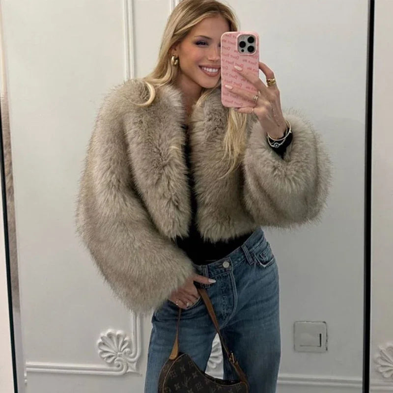 Cropped Faux Fur Jacket Coat