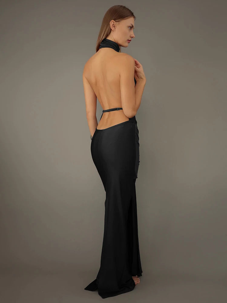 Halter Neck Drapped Long Dress