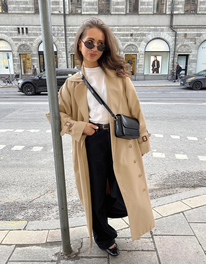 Double-Breasted Long Trench Coat