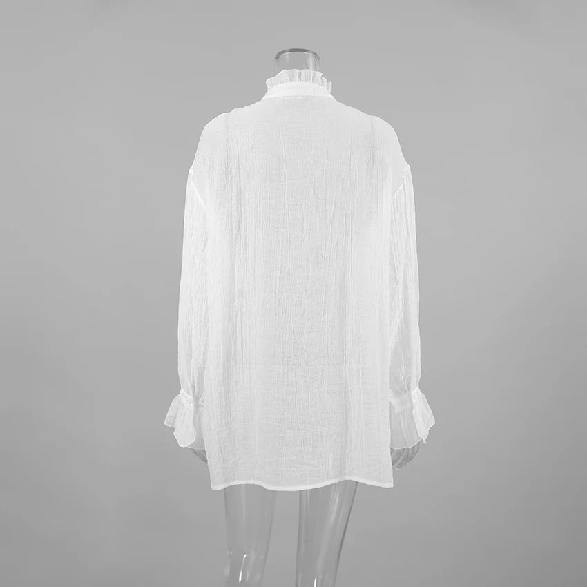 Crepe Oversized Transparent  Lace-Up Shirt