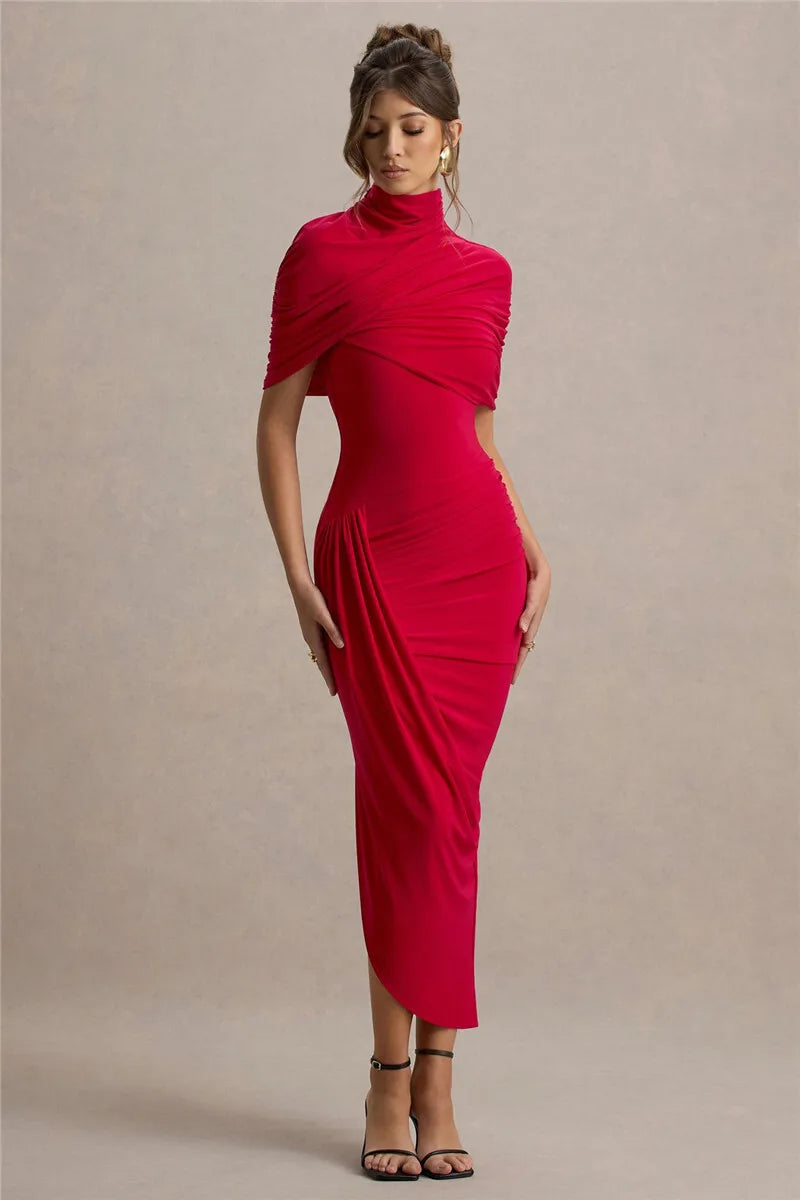 Half Sleeve Backless Ruched Midi Dress