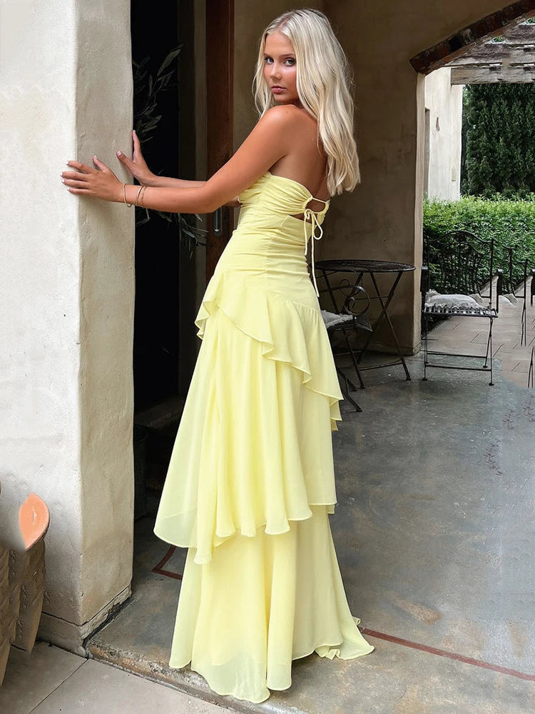 Off-shoulder Strapless Ruffled  Maxi Dress