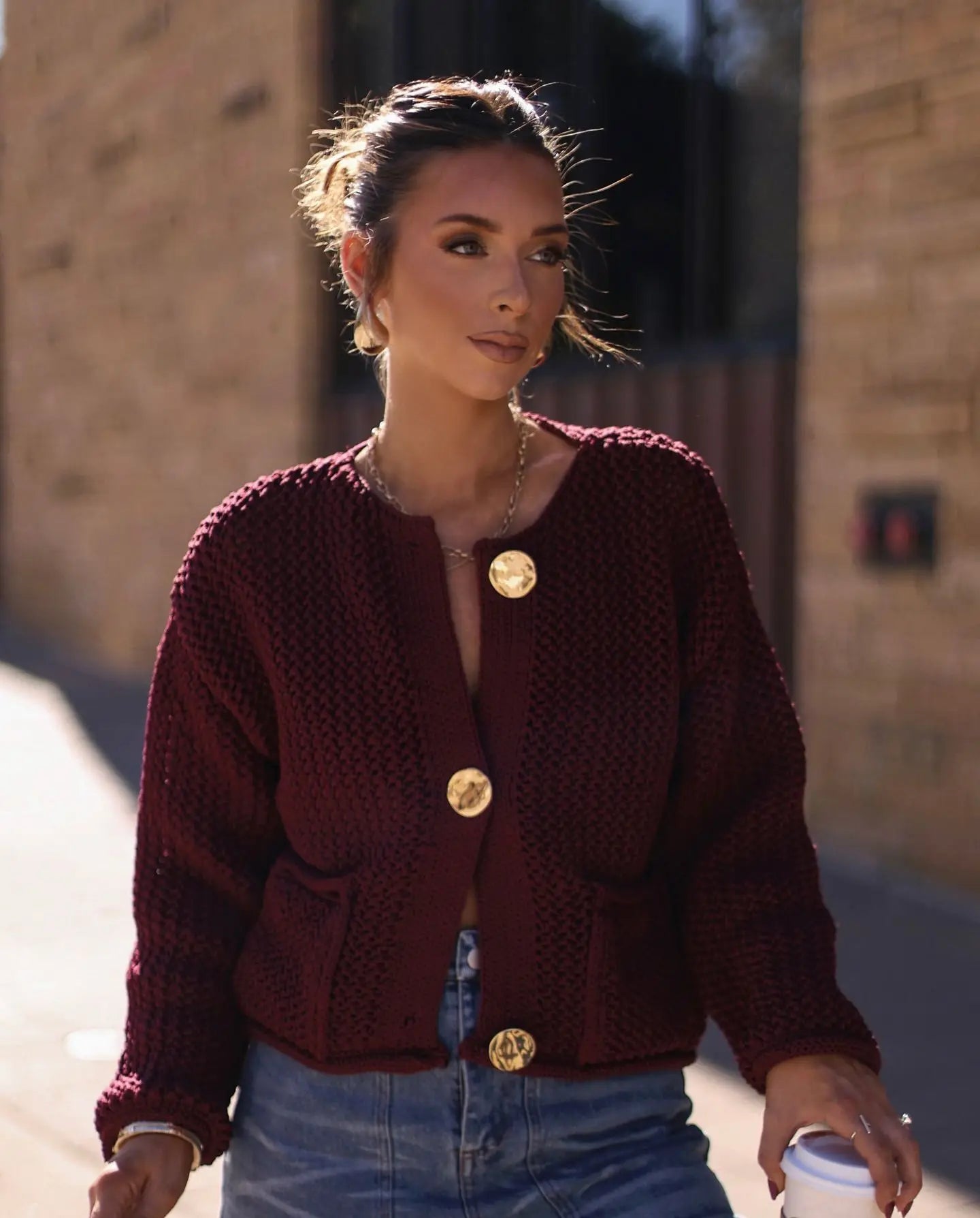 Knitted Cropped Cardigan With Decorative buttons