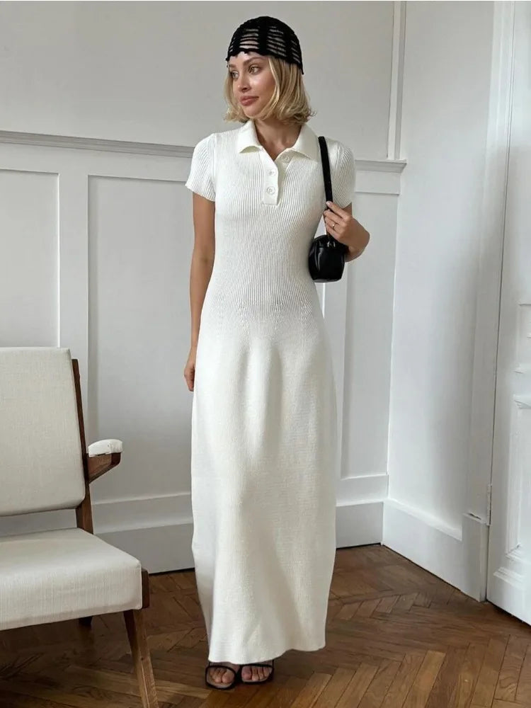 Polo Neck Knit Maxi Dress