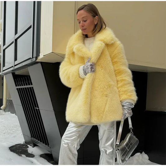 Yellow Faux Fur Coat