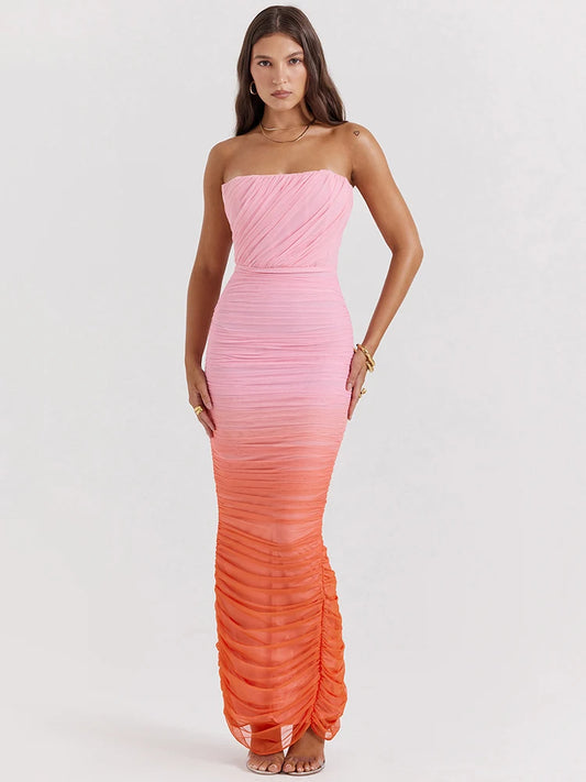 Bodycon Gradient Strapless Backless Maxi Dress