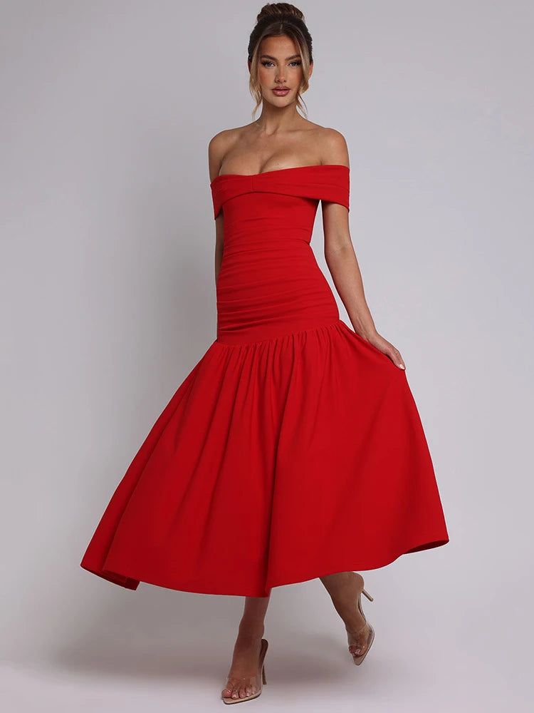 Off-shoulder Backless Sexy Midi Dress