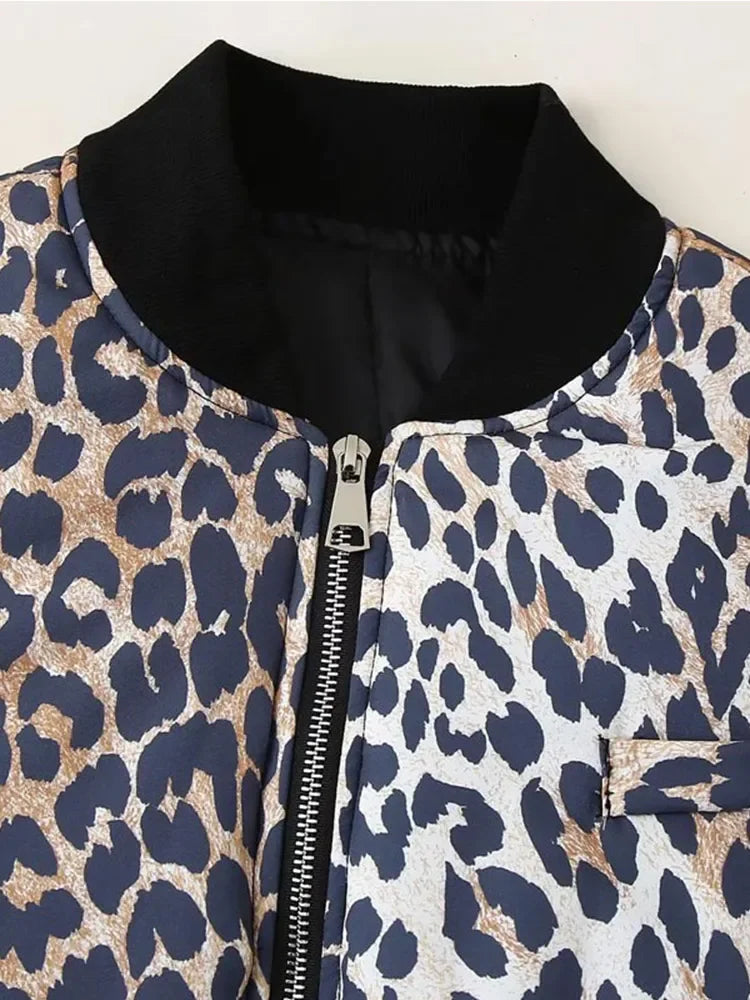 Leopard Printed Oversized Padded Short Jacket