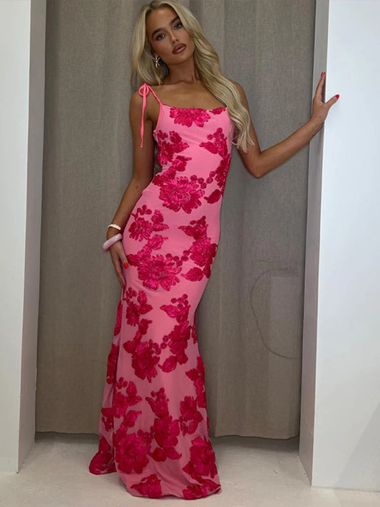Embroidery Floral Strap Dress