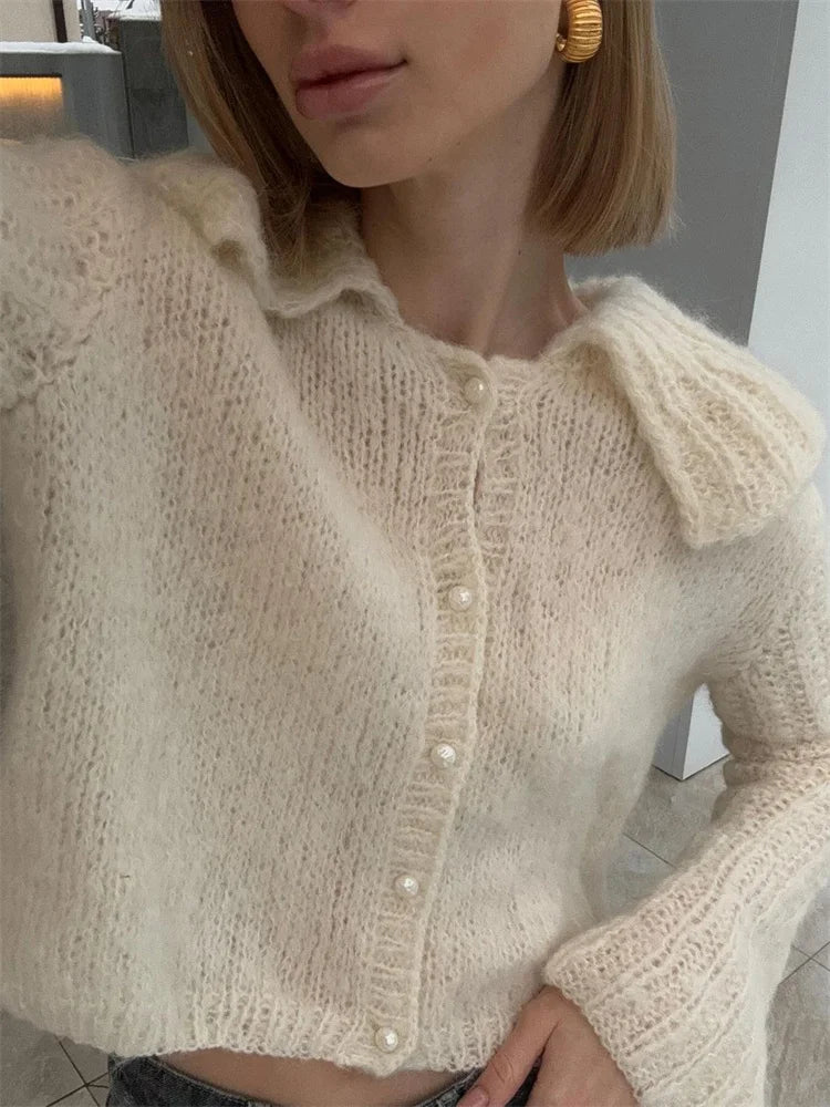 Sweater Cardigan Casual Long Sleeve Pleated