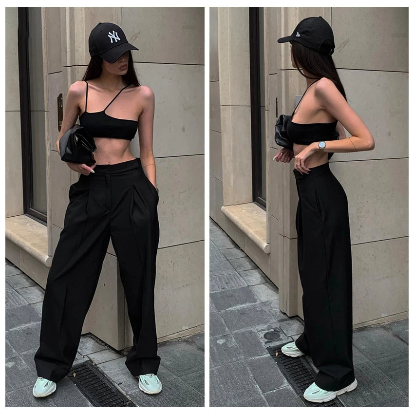 High Waist Pants Pleated Wide Leg