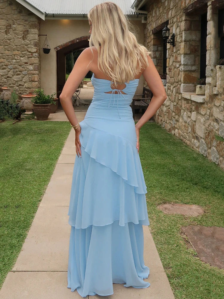 Off-shoulder Strapless Ruffled  Maxi Dress